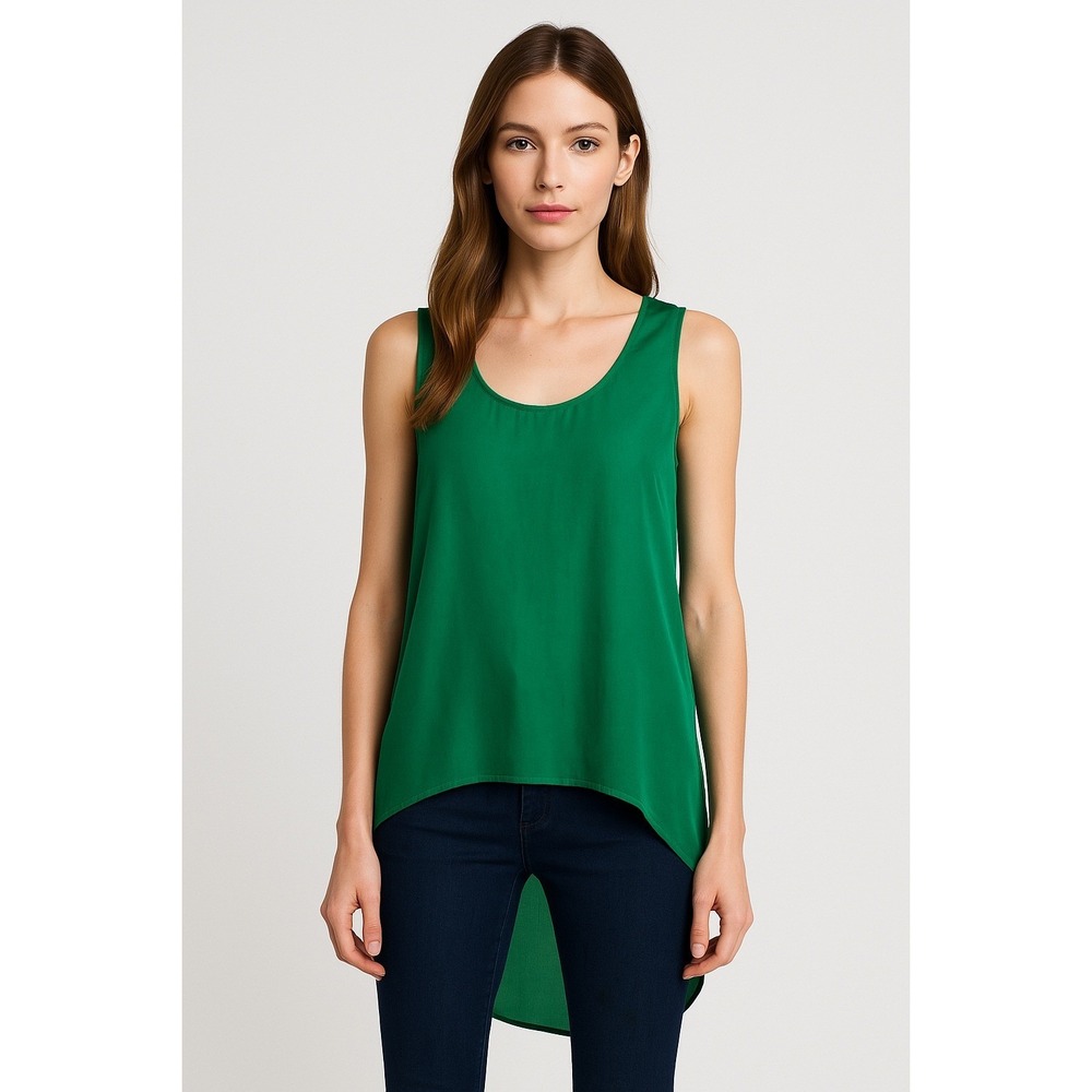 BCBGMAXAZRIA Green High-Low Sleeveless Top XXS Minimalist Workwear Date Night